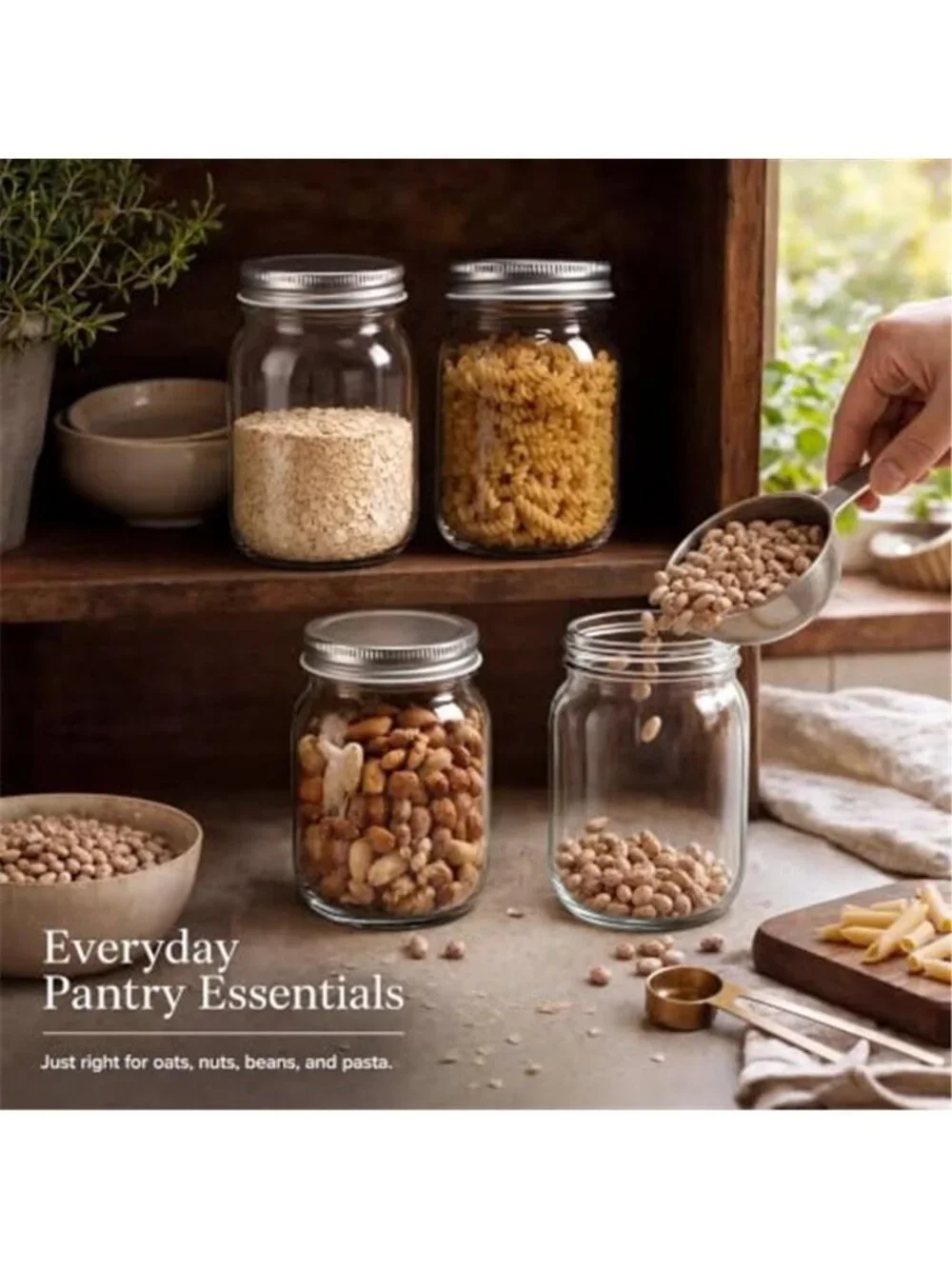 Glass Regular Mouth Mason Jars, 16 oz Clear Glass Jars with Silver Metal Lids